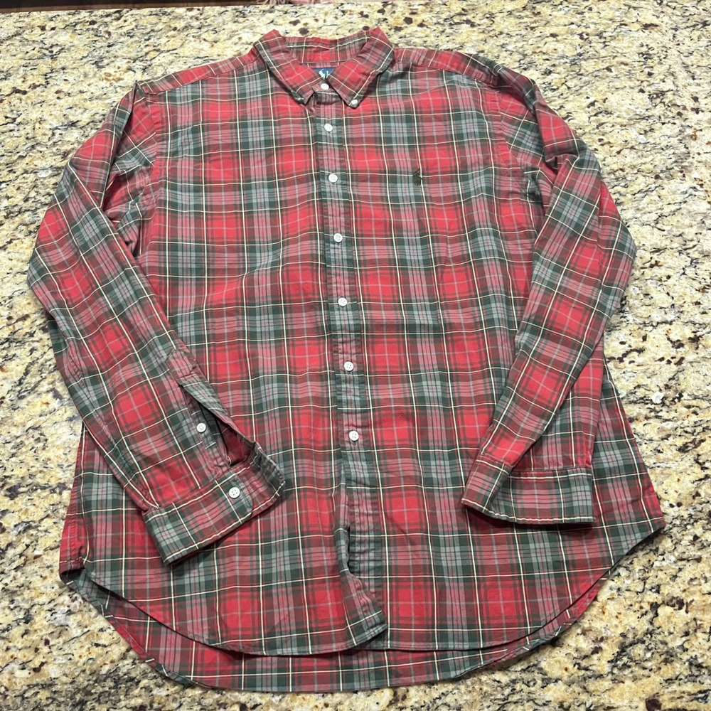 Ralph Lauren Classic Fit Plaid Button Down Shirt Mens XL Red Green Long Sleeve